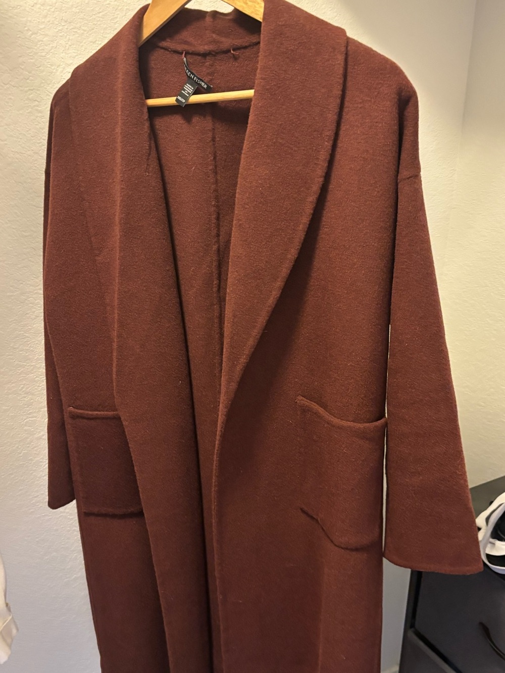 Eileen Fisher Long Open Cardigan in Rust Brown